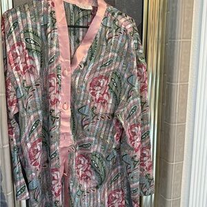 Victoria's Secret Pink and Green Floral Pajama Top